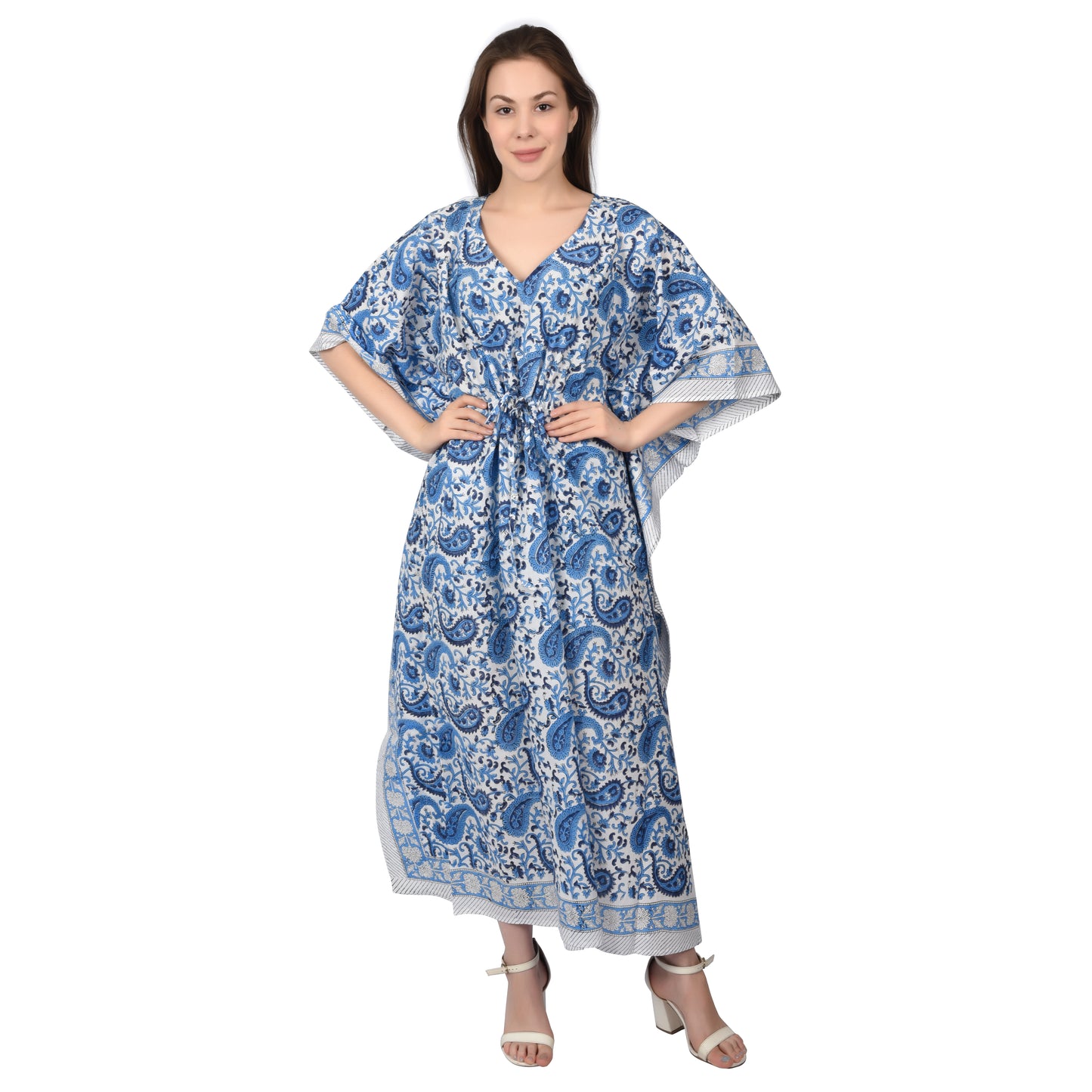 Hand Block Print Cotton Caftans For Women Free Size Vintage traditonal art Maxi gown sleepwear Night gown Kaftan dress