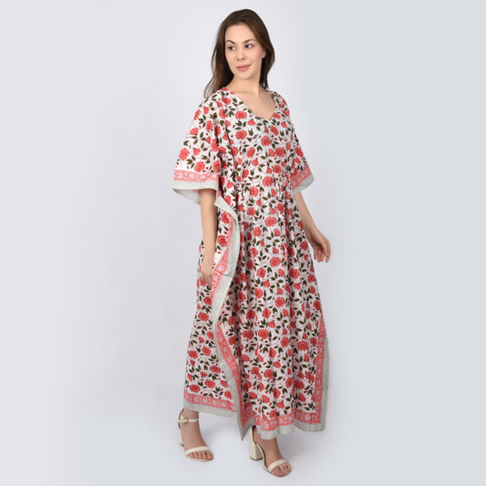 Hand Block Print Cotton Caftans For Women Free Size Vintage traditonal art Maxi gown sleepwear Night gown Kaftan dress