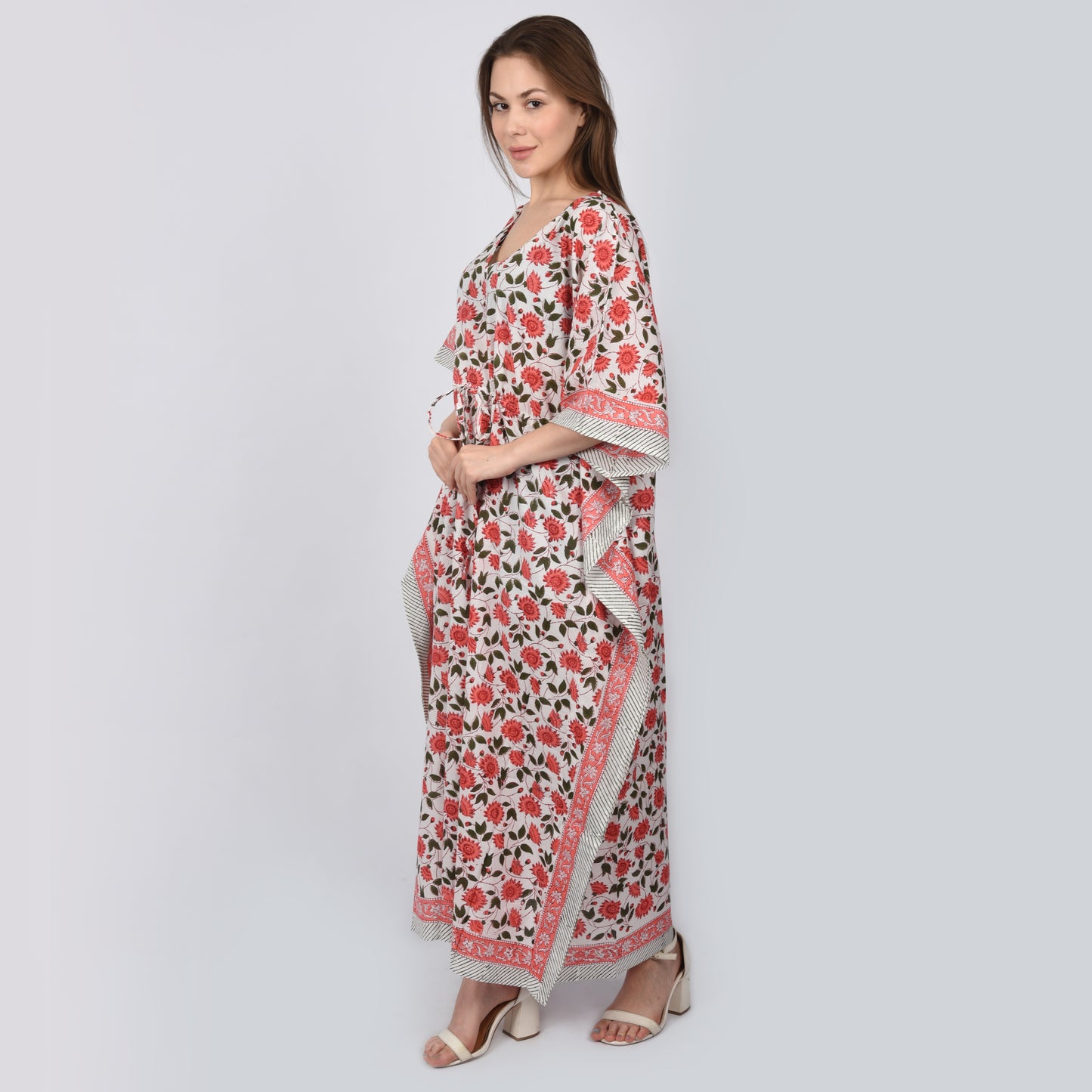 Hand Block Print Cotton Caftans For Women Free Size Vintage traditonal art Maxi gown sleepwear Night gown Kaftan dress