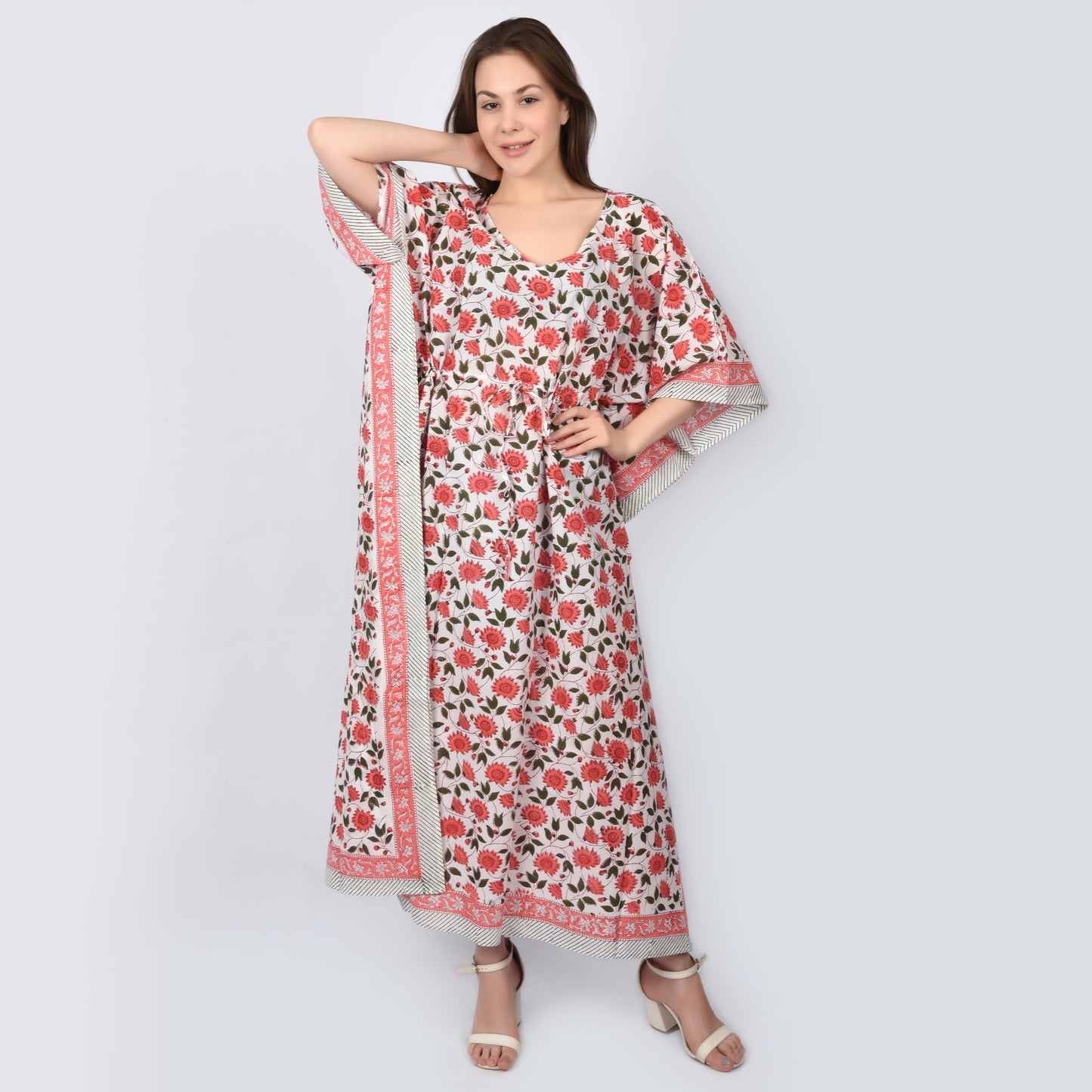 Hand Block Print Cotton Caftans For Women Free Size Vintage traditonal art Maxi gown sleepwear Night gown Kaftan dress