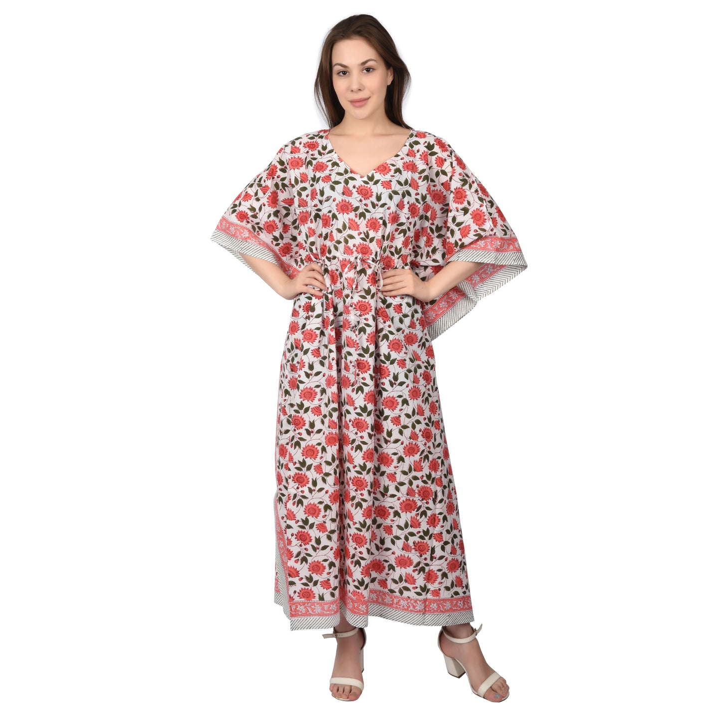 Hand Block Print Cotton Caftans For Women Free Size Vintage traditonal art Maxi gown sleepwear Night gown Kaftan dress