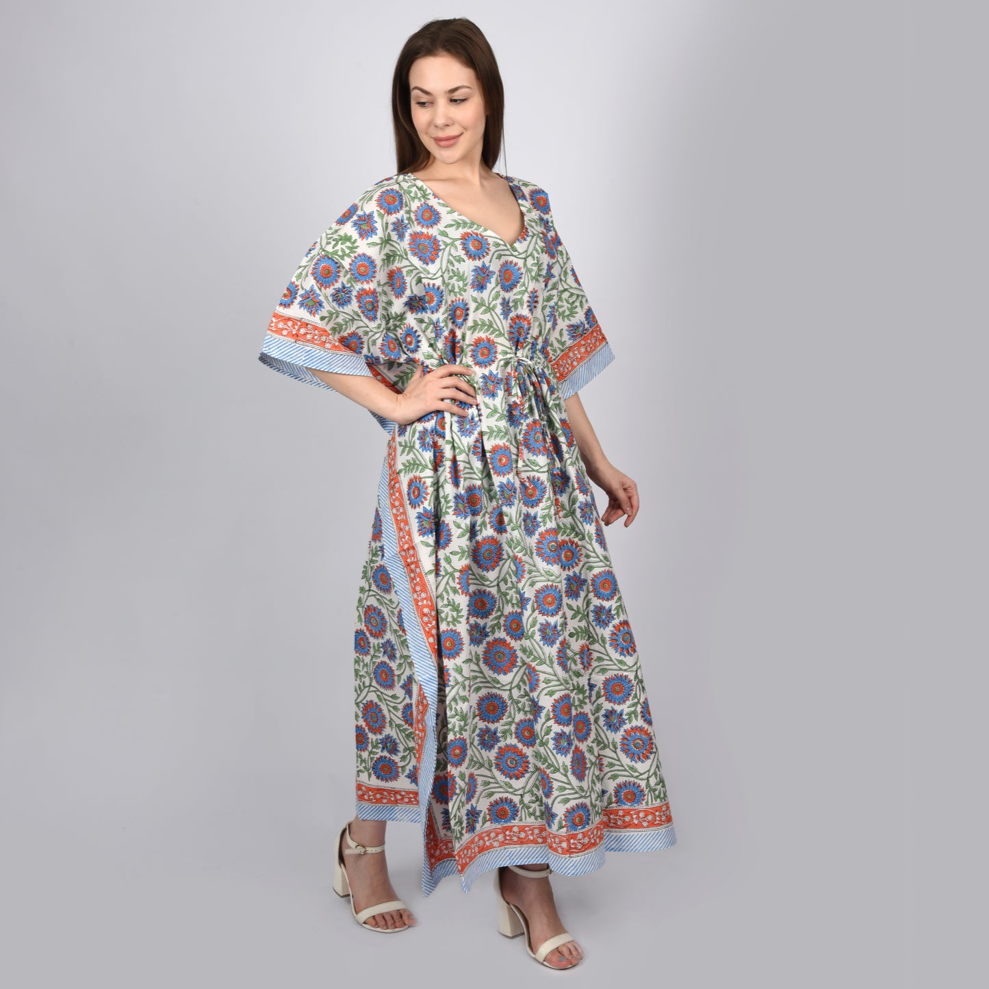Hand Block Print Cotton Caftans For Women Free Size Vintage traditonal art Maxi gown sleepwear Night gown Kaftan dress