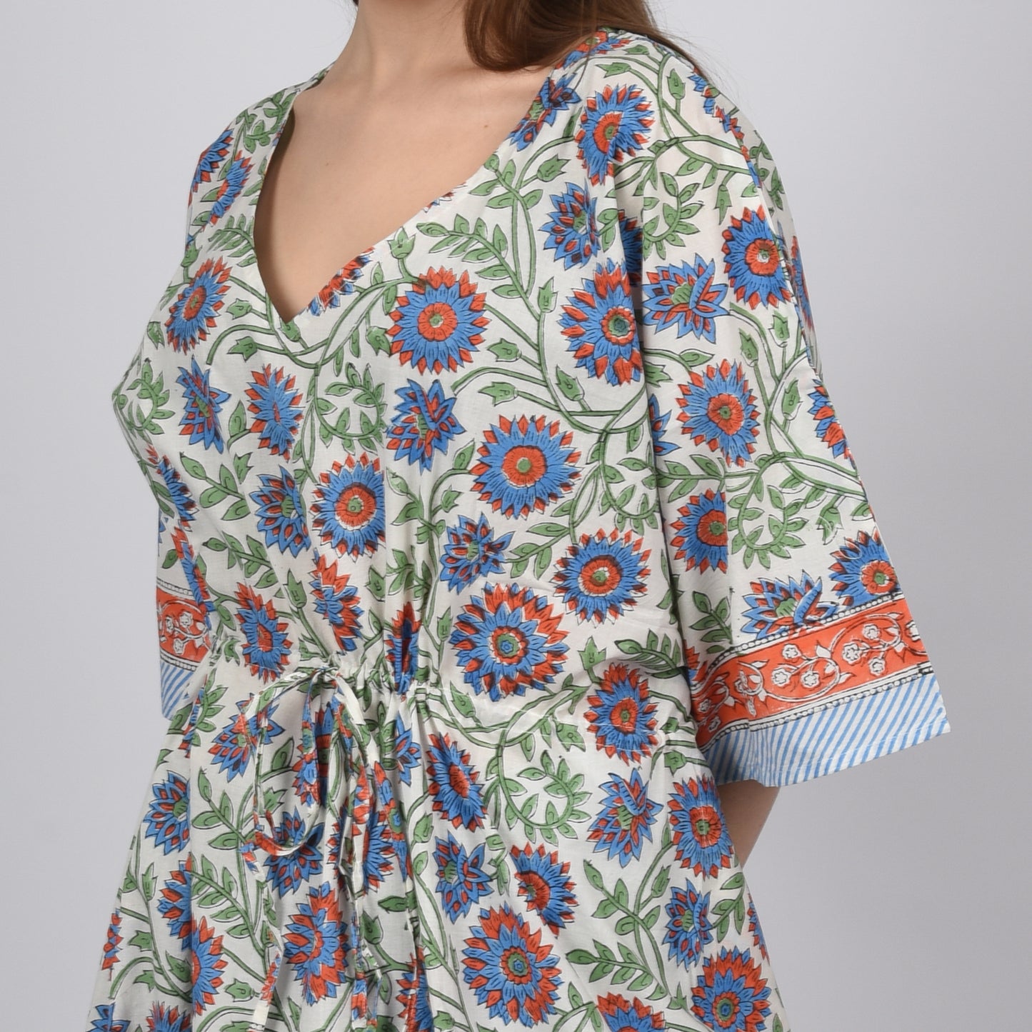 Hand Block Print Cotton Caftans For Women Free Size Vintage traditonal art Maxi gown sleepwear Night gown Kaftan dress
