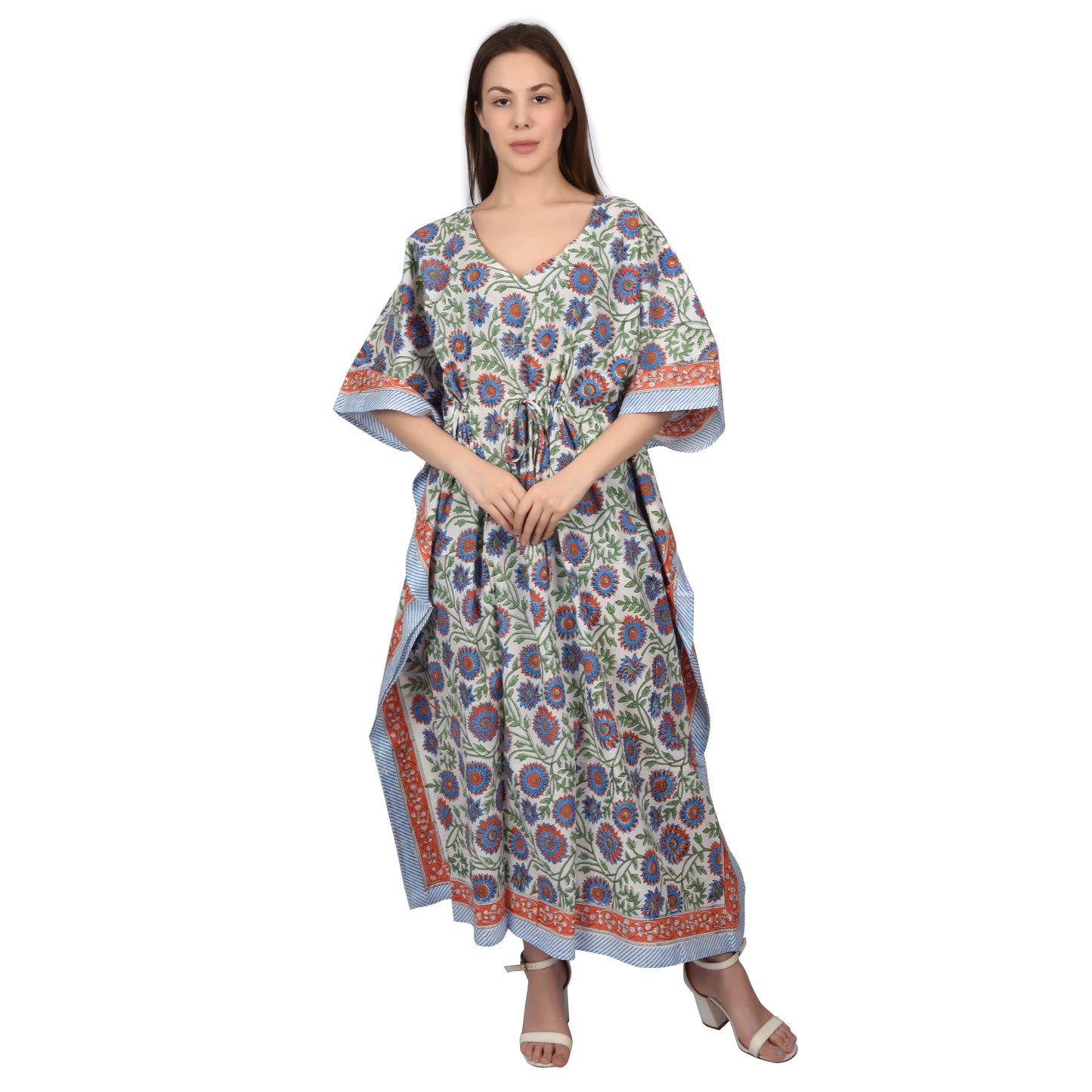 Hand Block Print Cotton Caftans For Women Free Size Vintage traditonal art Maxi gown sleepwear Night gown Kaftan dress