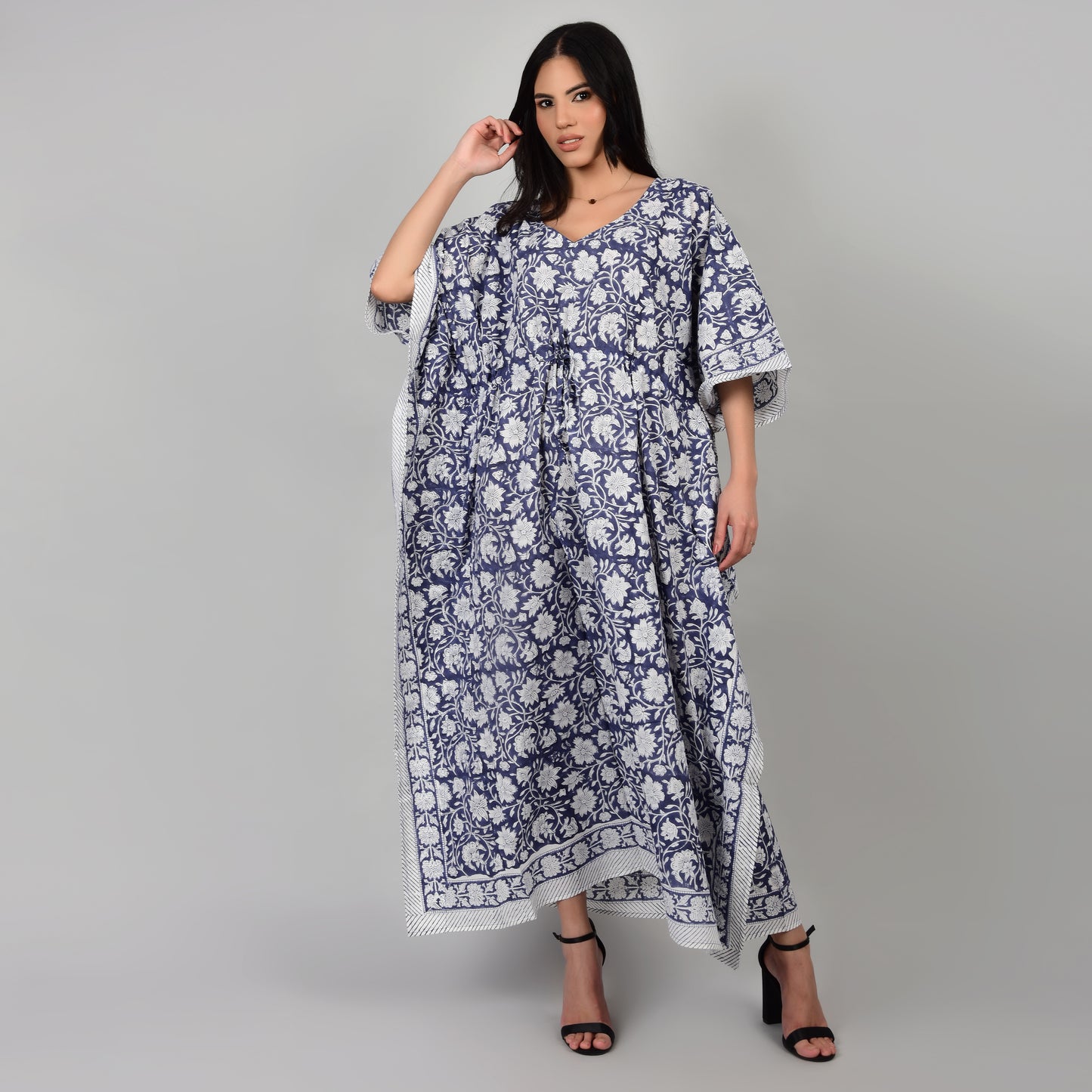 Hand Block Print Cotton Caftans For Women Free Size Vintage traditonal art Maxi gown sleepwear Night gown Kaftan dress