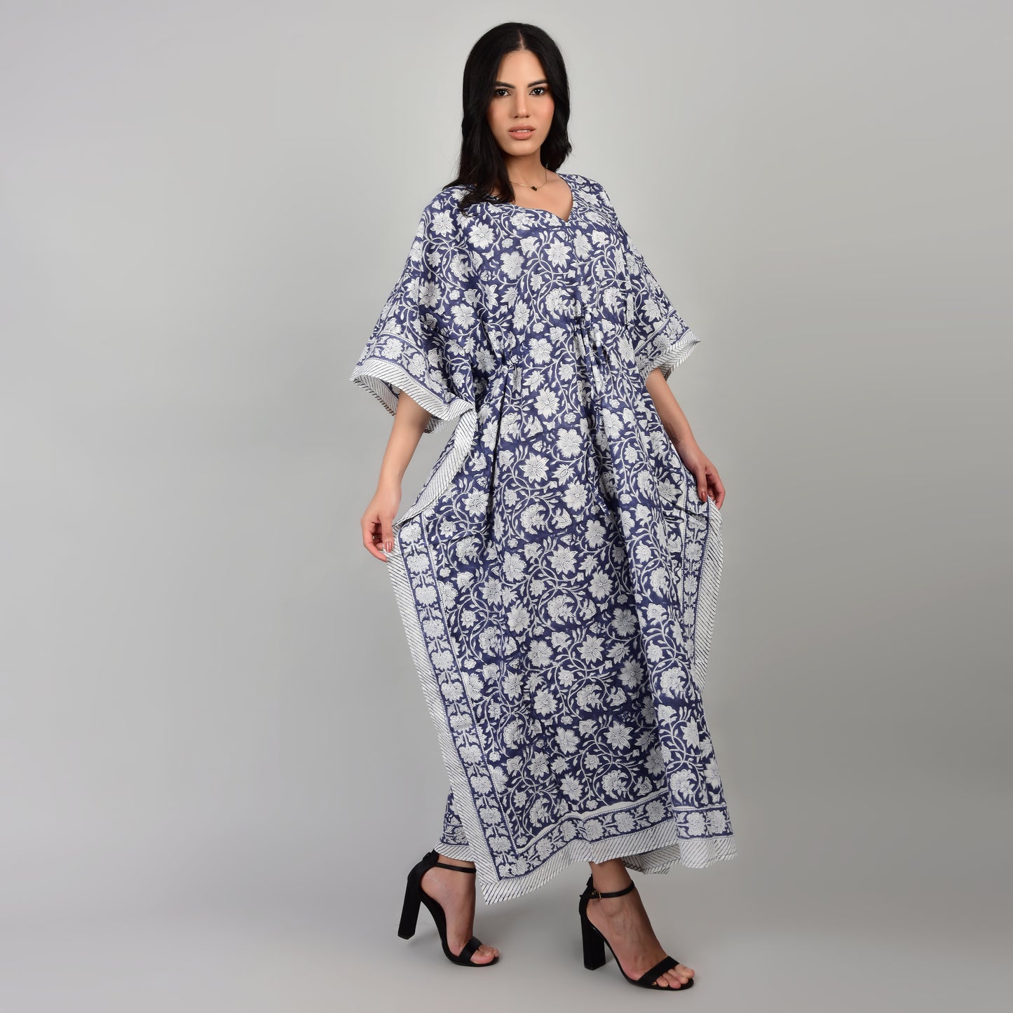 Hand Block Print Cotton Caftans For Women Free Size Vintage traditonal art Maxi gown sleepwear Night gown Kaftan dress