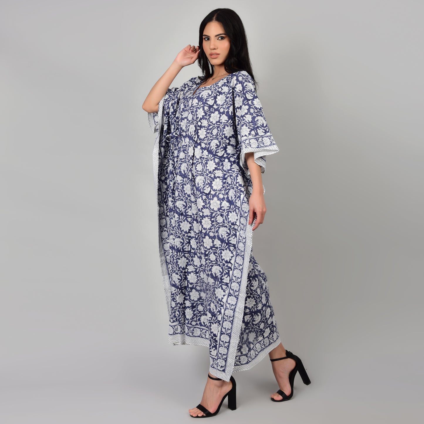 Hand Block Print Cotton Caftans For Women Free Size Vintage traditonal art Maxi gown sleepwear Night gown Kaftan dress