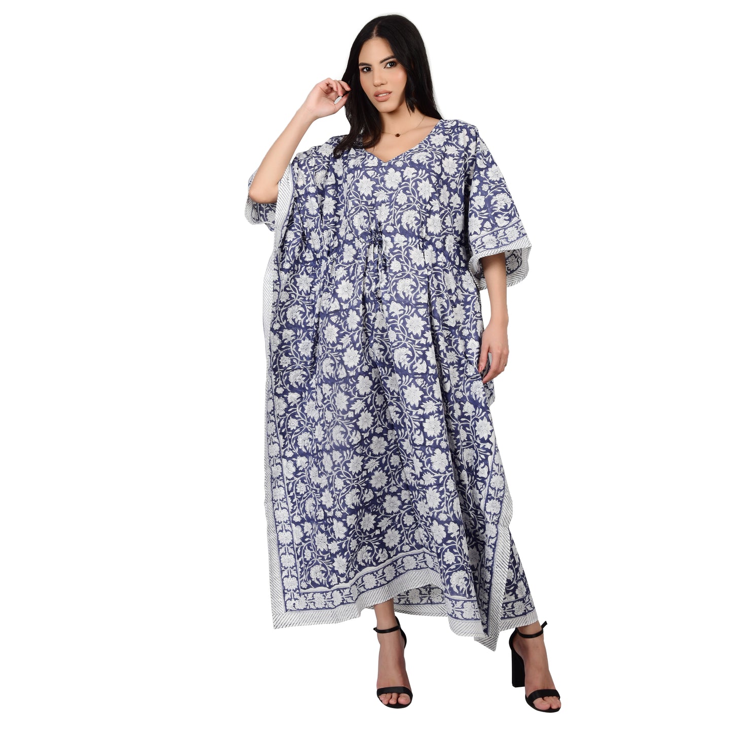 Hand Block Print Cotton Caftans For Women Free Size Vintage traditonal art Maxi gown sleepwear Night gown Kaftan dress