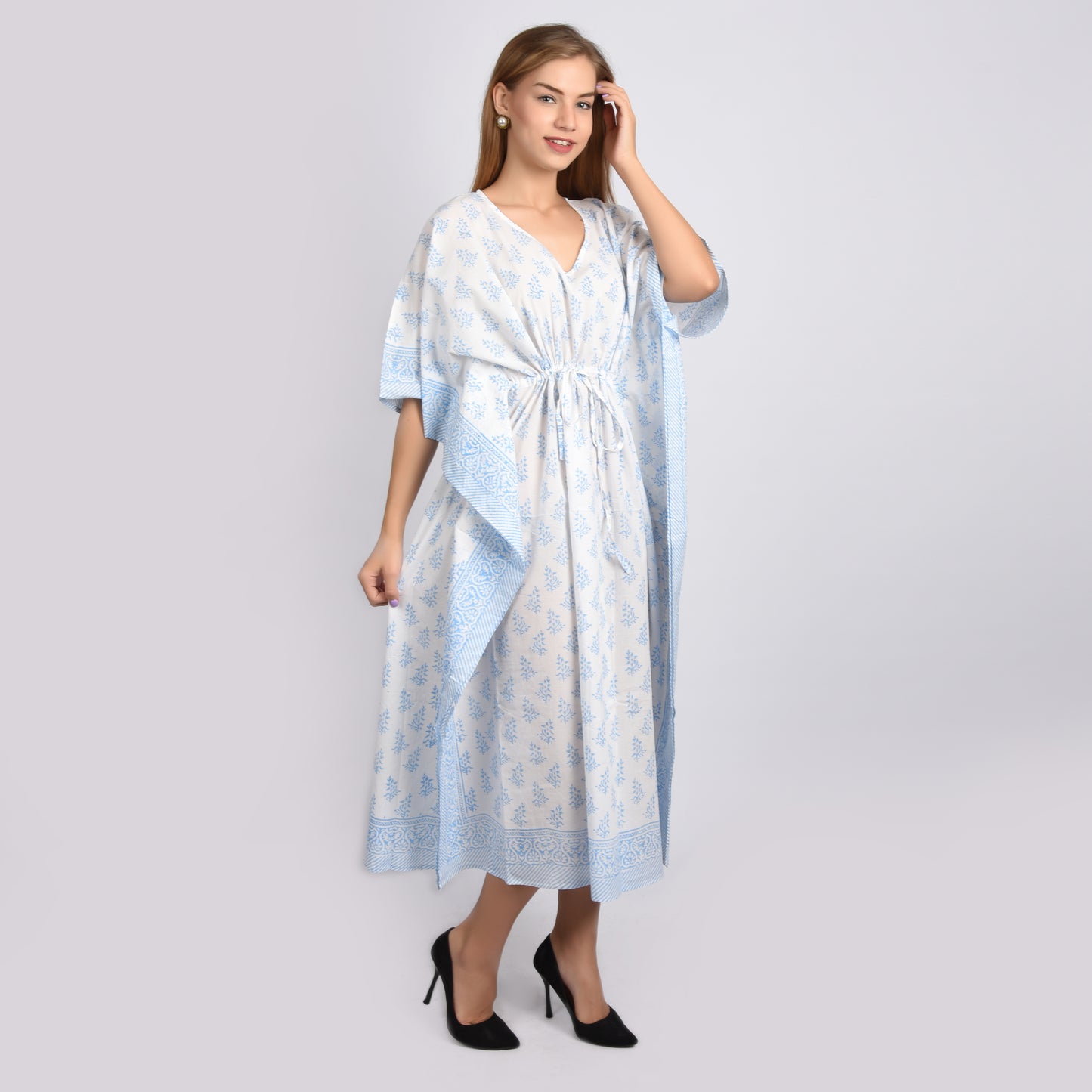 Hand Block Print Cotton Caftans For Women Free Size Vintage traditonal art Maxi gown sleepwear Night gown