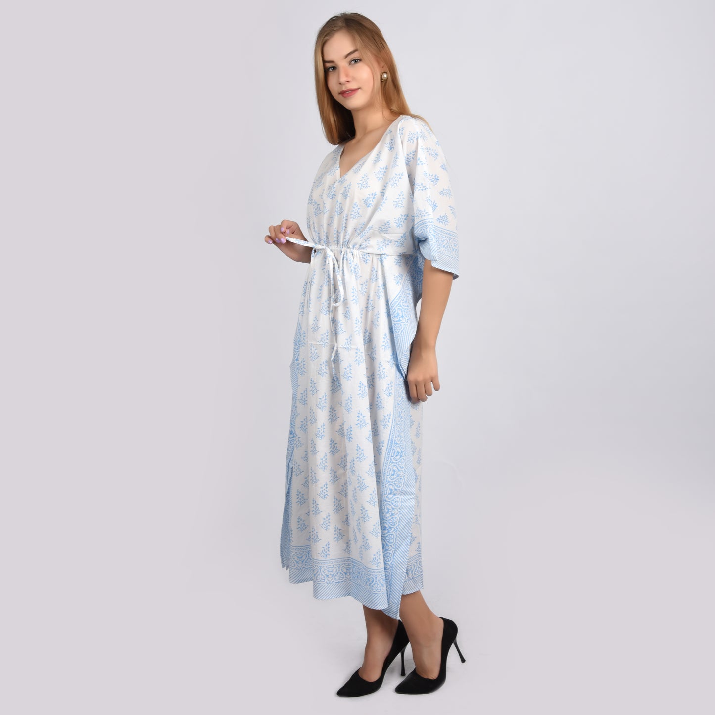 Hand Block Print Cotton Caftans For Women Free Size Vintage traditonal art Maxi gown sleepwear Night gown
