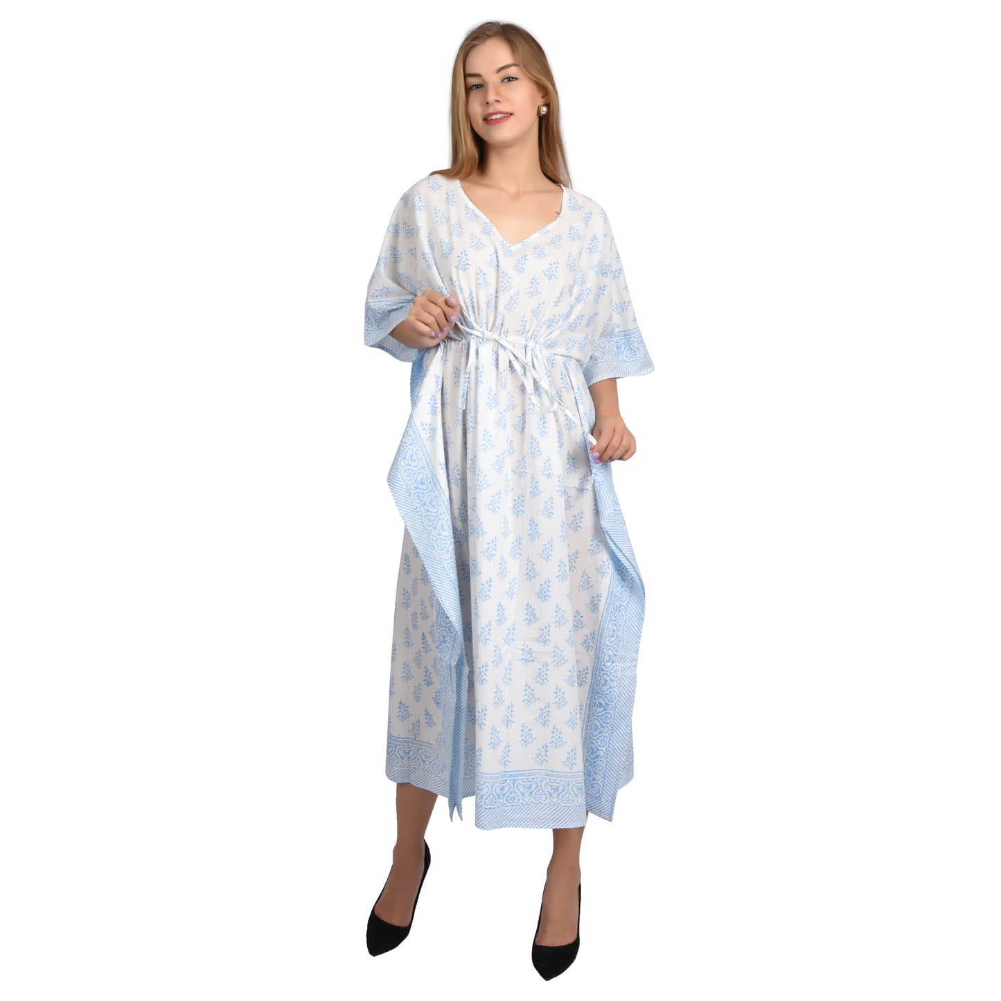 Hand Block Print Cotton Caftans For Women Free Size Vintage traditonal art Maxi gown sleepwear Night gown