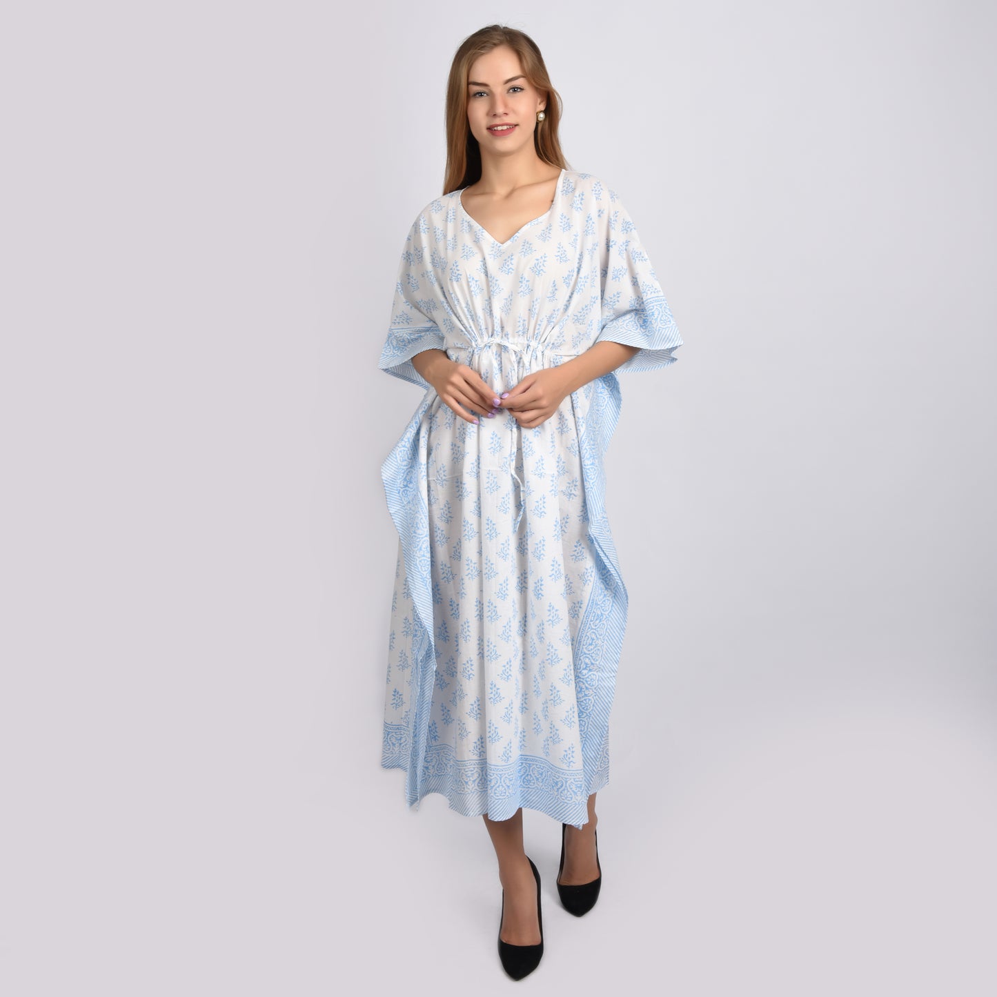 Hand Block Print Cotton Caftans For Women Free Size Vintage traditonal art Maxi gown sleepwear Night gown