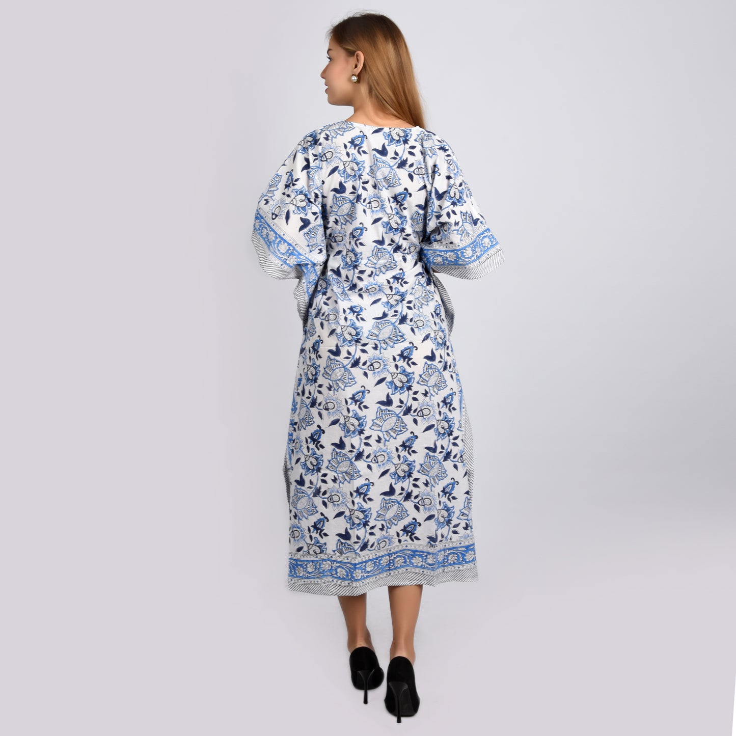 Hand Block Print Cotton Caftans For Women Free Size Vintage traditonal art Maxi gown sleepwear Night gown