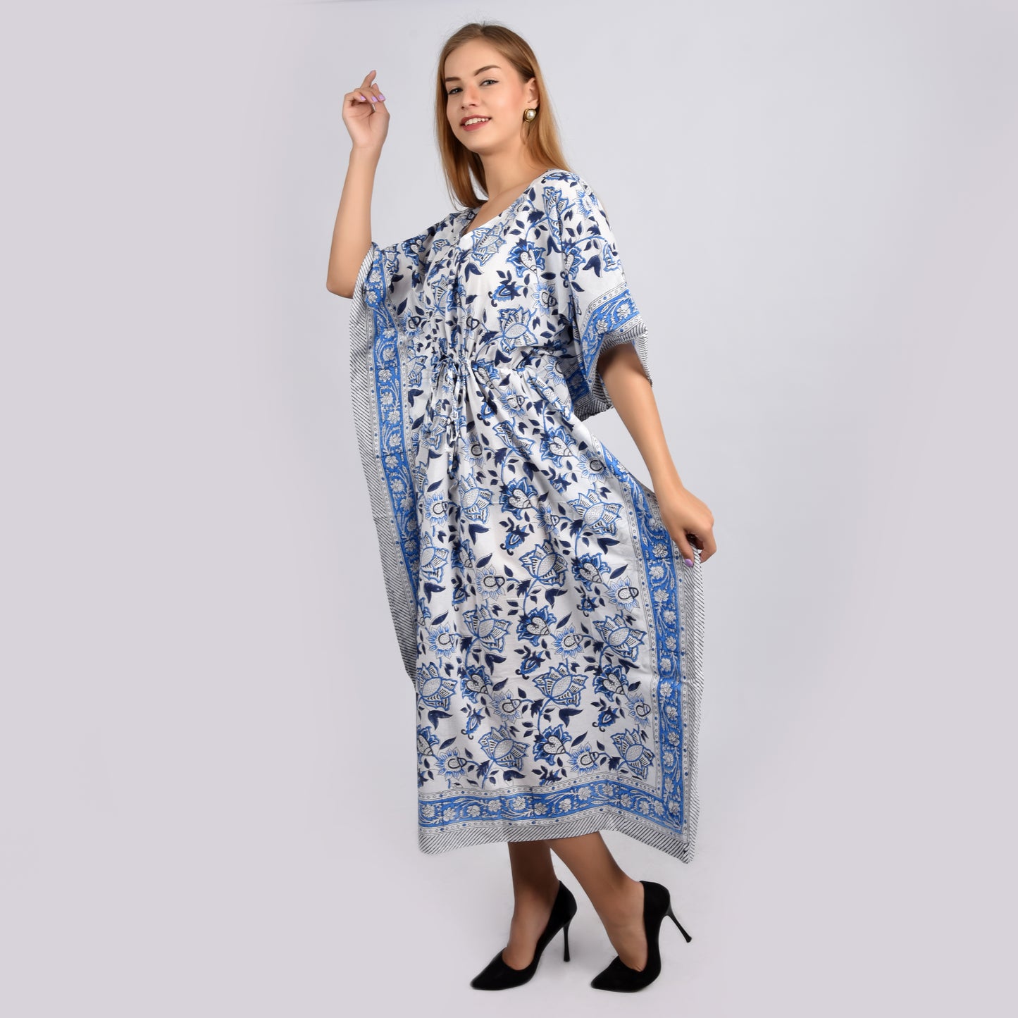 Hand Block Print Cotton Caftans For Women Free Size Vintage traditonal art Maxi gown sleepwear Night gown