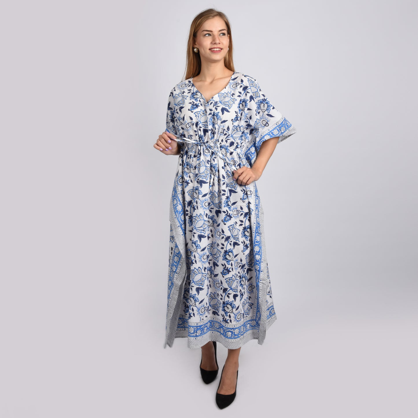 Hand Block Print Cotton Caftans For Women Free Size Vintage traditonal art Maxi gown sleepwear Night gown