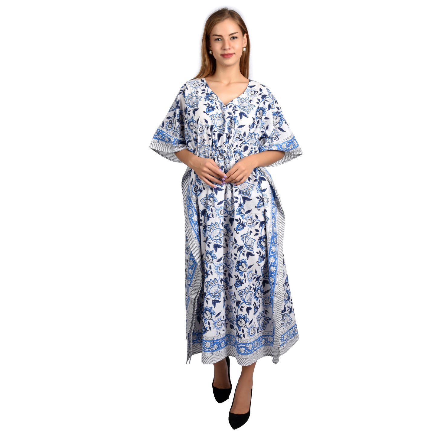 Hand Block Print Cotton Caftans For Women Free Size Vintage traditonal art Maxi gown sleepwear Night gown
