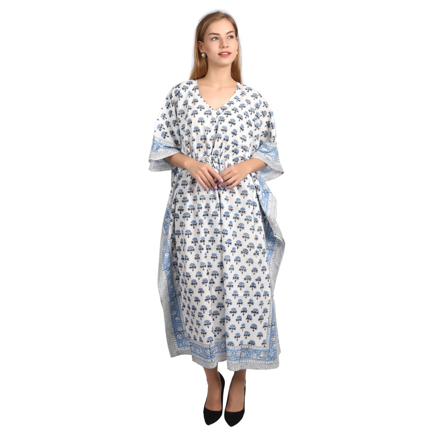Hand Block Print Cotton Caftans For Women Free Size Vintage traditonal art Maxi gown sleepwear Night gown