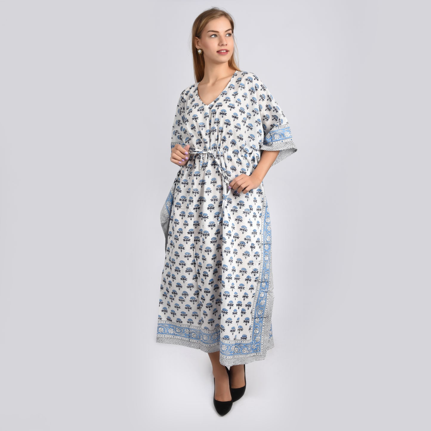 Hand Block Print Cotton Caftans For Women Free Size Vintage traditonal art Maxi gown sleepwear Night gown