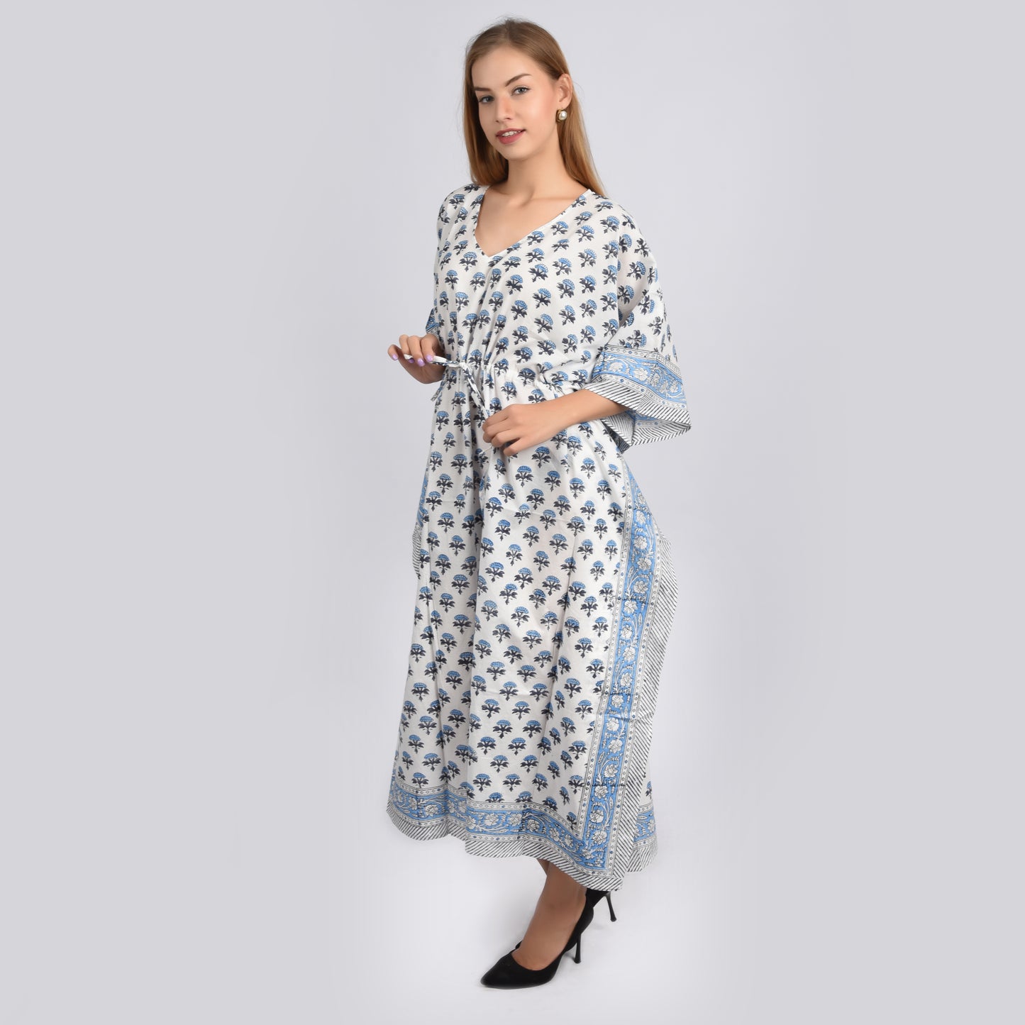 Hand Block Print Cotton Caftans For Women Free Size Vintage traditonal art Maxi gown sleepwear Night gown