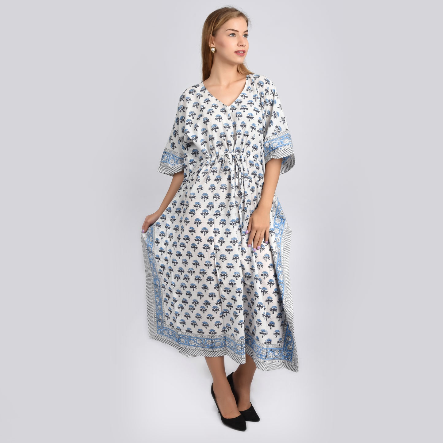 Hand Block Print Cotton Caftans For Women Free Size Vintage traditonal art Maxi gown sleepwear Night gown
