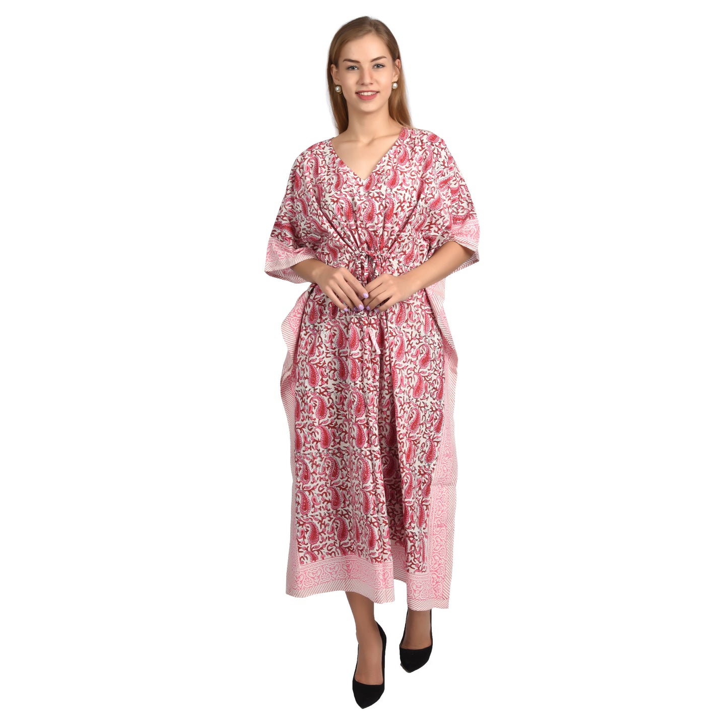 Hand Block Print Cotton Caftans For Women Free Size Vintage traditonal art Maxi gown sleepwear Night gown