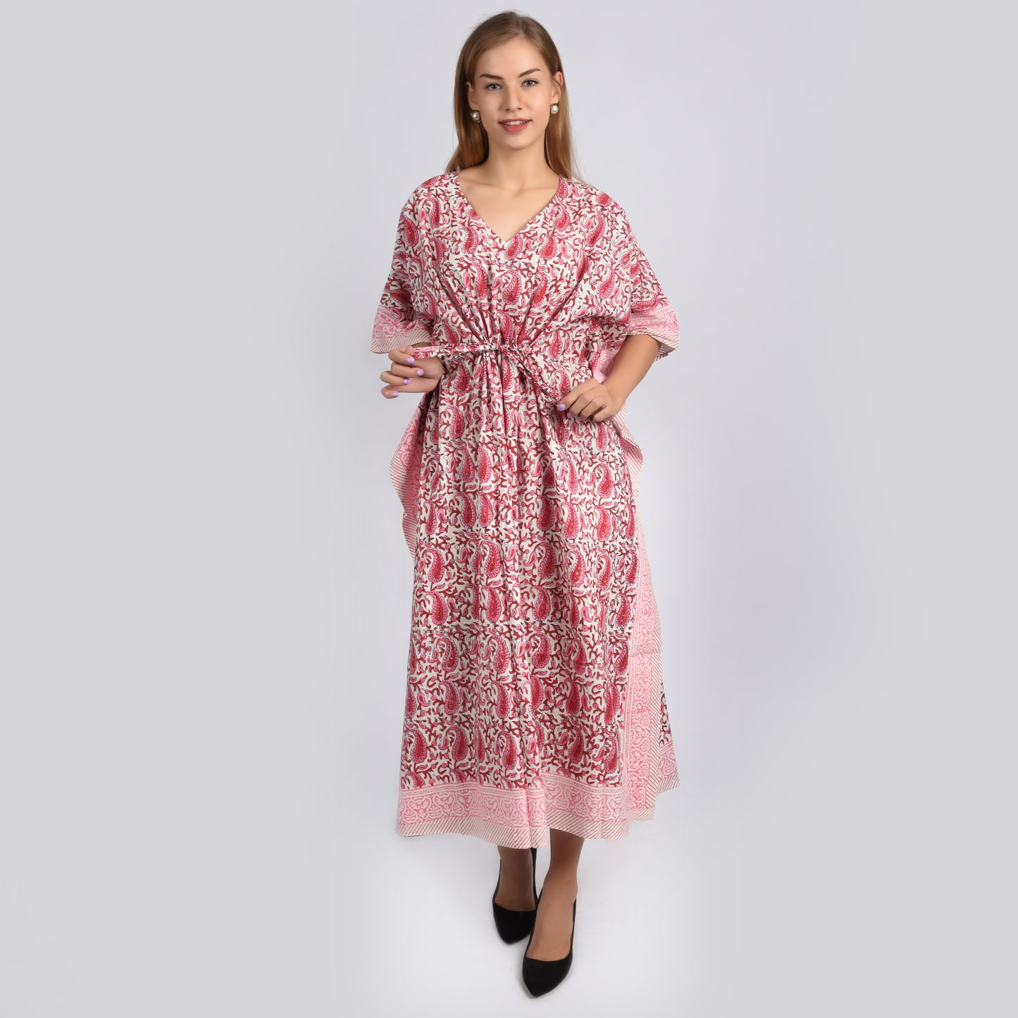 Hand Block Print Cotton Caftans For Women Free Size Vintage traditonal art Maxi gown sleepwear Night gown