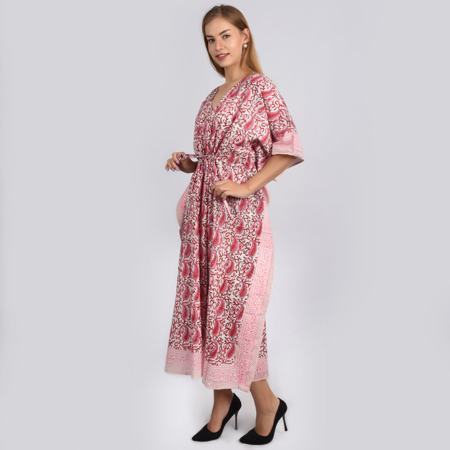 Hand Block Print Cotton Caftans For Women Free Size Vintage traditonal art Maxi gown sleepwear Night gown