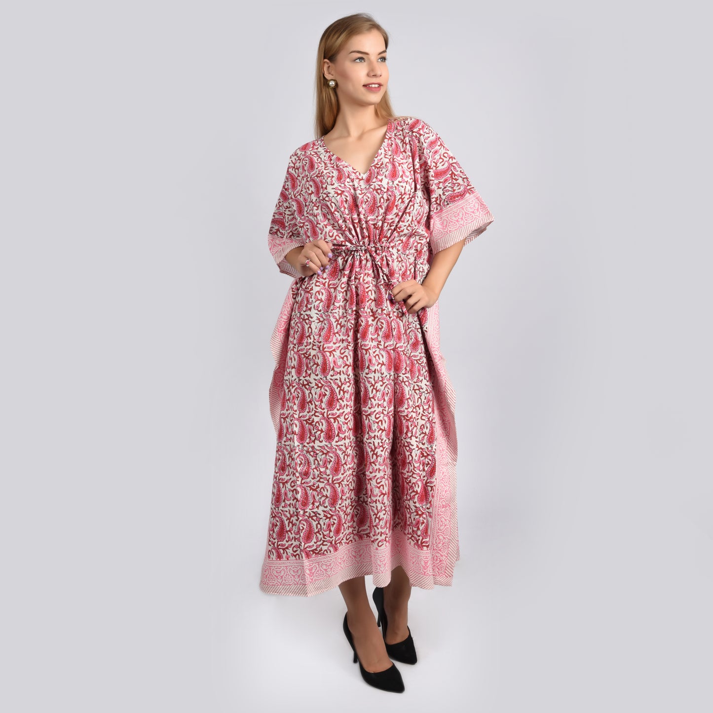 Hand Block Print Cotton Caftans For Women Free Size Vintage traditonal art Maxi gown sleepwear Night gown