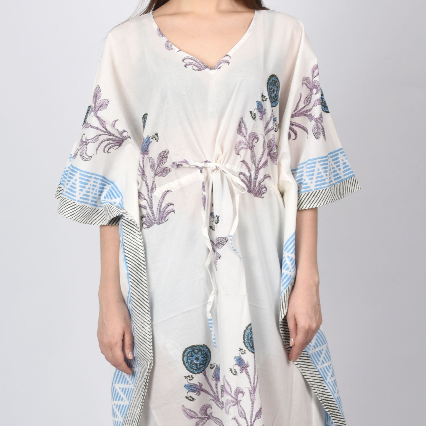 Hand Block Print Cotton Caftans For Women Free Size Vintage traditonal art Maxi gown sleepwear Night gown