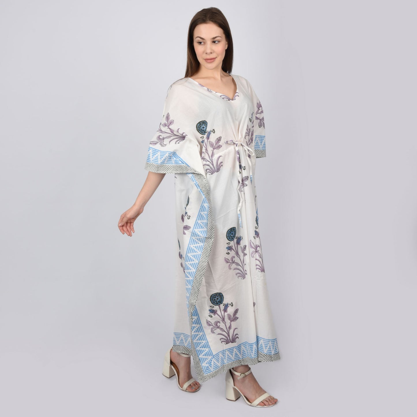 Hand Block Print Cotton Caftans For Women Free Size Vintage traditonal art Maxi gown sleepwear Night gown