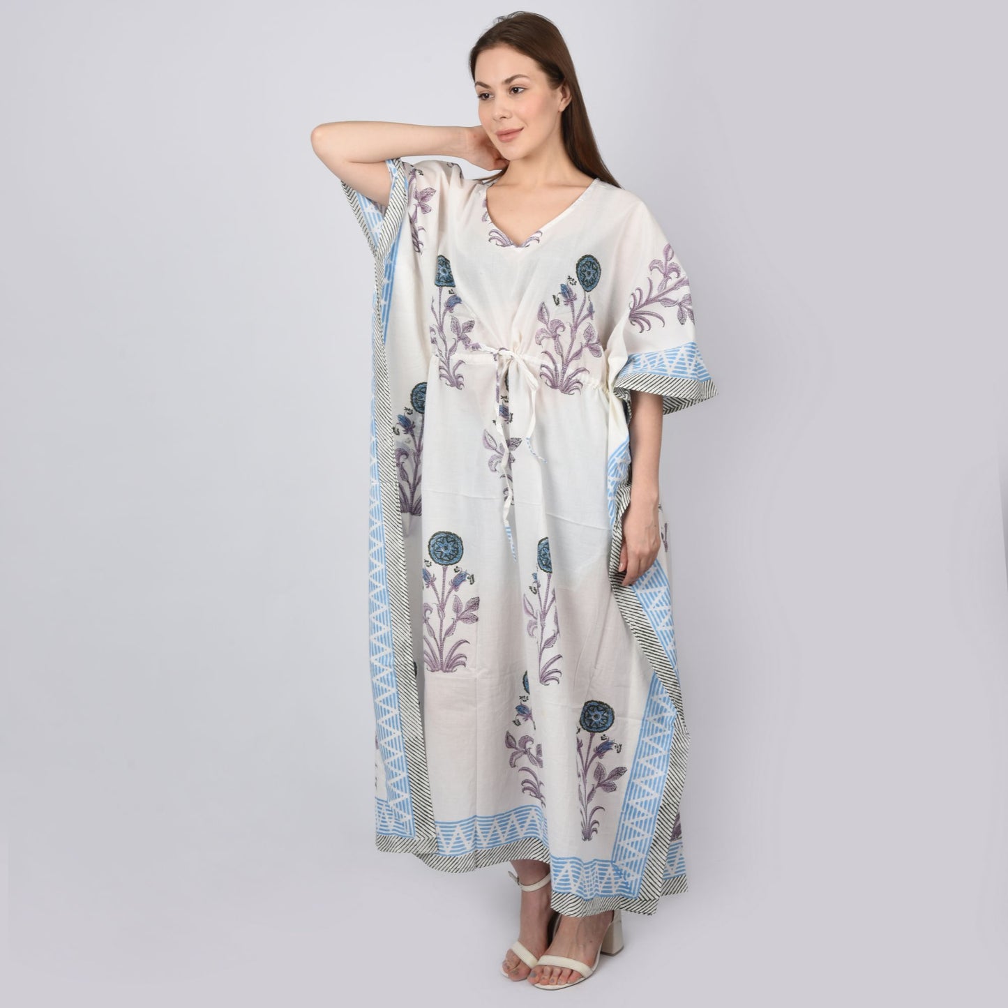 Hand Block Print Cotton Caftans For Women Free Size Vintage traditonal art Maxi gown sleepwear Night gown