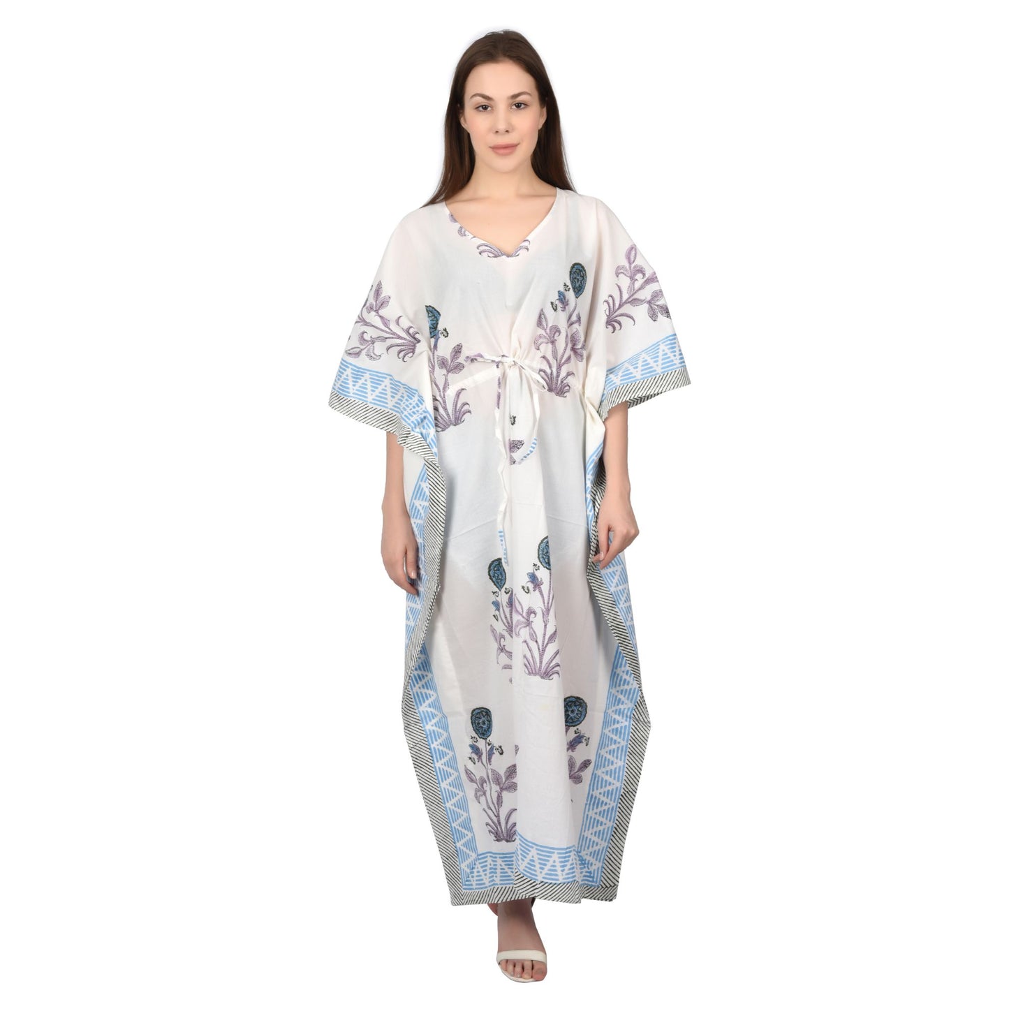 Hand Block Print Cotton Caftans For Women Free Size Vintage traditonal art Maxi gown sleepwear Night gown