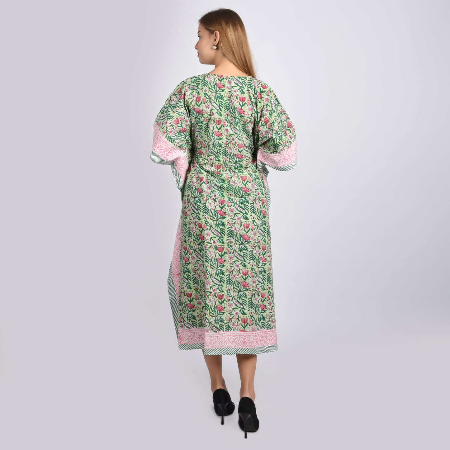 Hand Block Print Cotton Caftans For Women Free Size Vintage traditonal art Maxi gown sleepwear Night gown