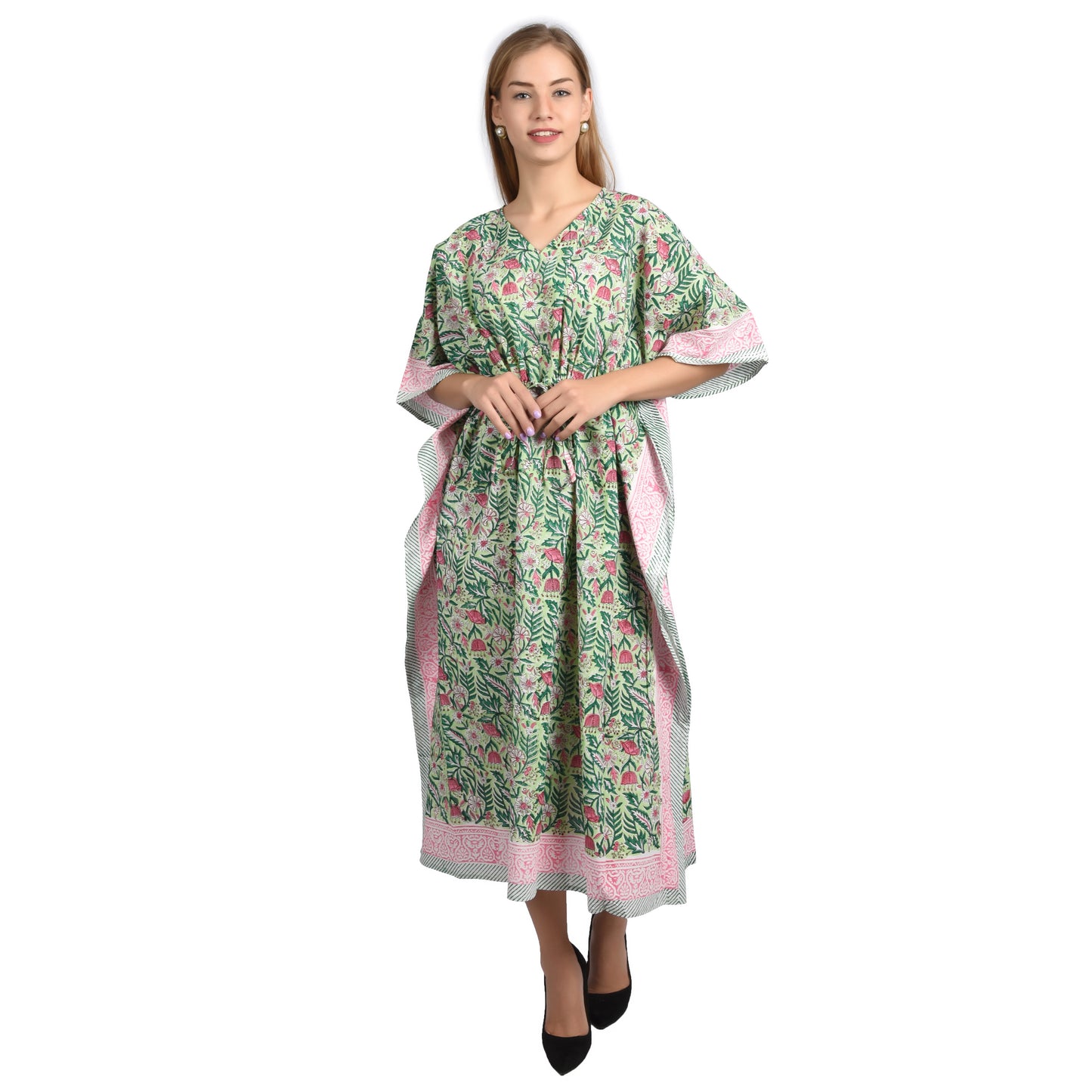 Hand Block Print Cotton Caftans For Women Free Size Vintage traditonal art Maxi gown sleepwear Night gown