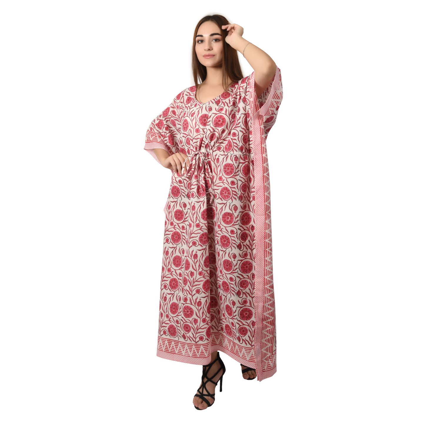 Hand Block Print Cotton Caftans For Women Free Size Vintage traditonal art Maxi gown sleepwear Night gown