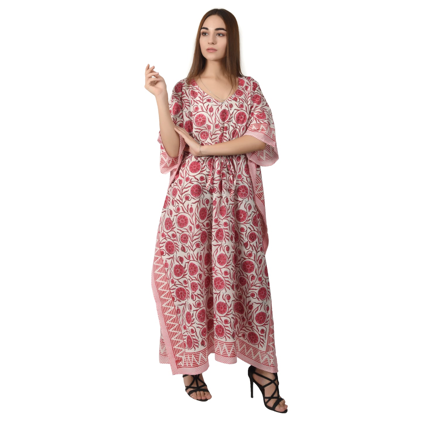 Hand Block Print Cotton Caftans For Women Free Size Vintage traditonal art Maxi gown sleepwear Night gown