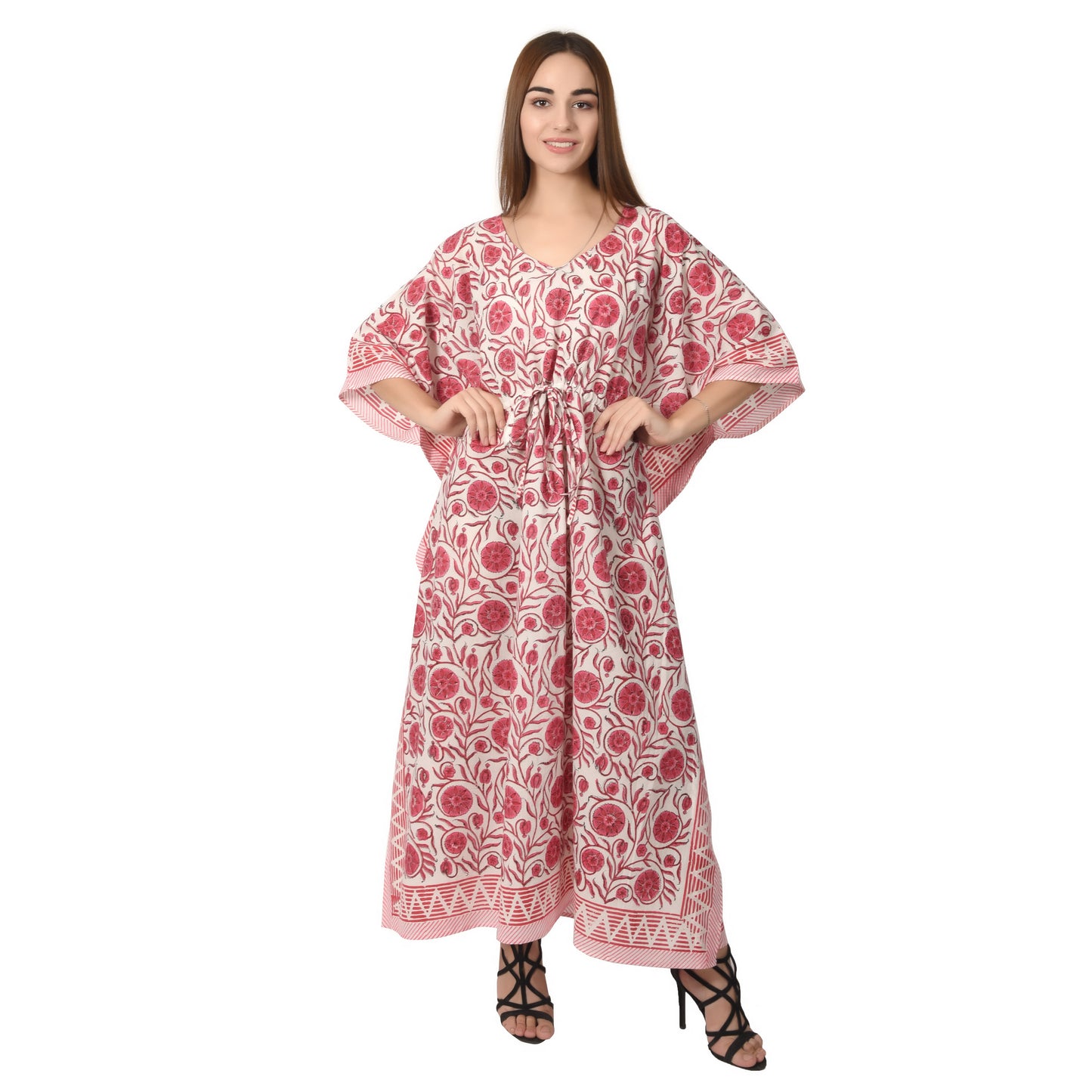Hand Block Print Cotton Caftans For Women Free Size Vintage traditonal art Maxi gown sleepwear Night gown