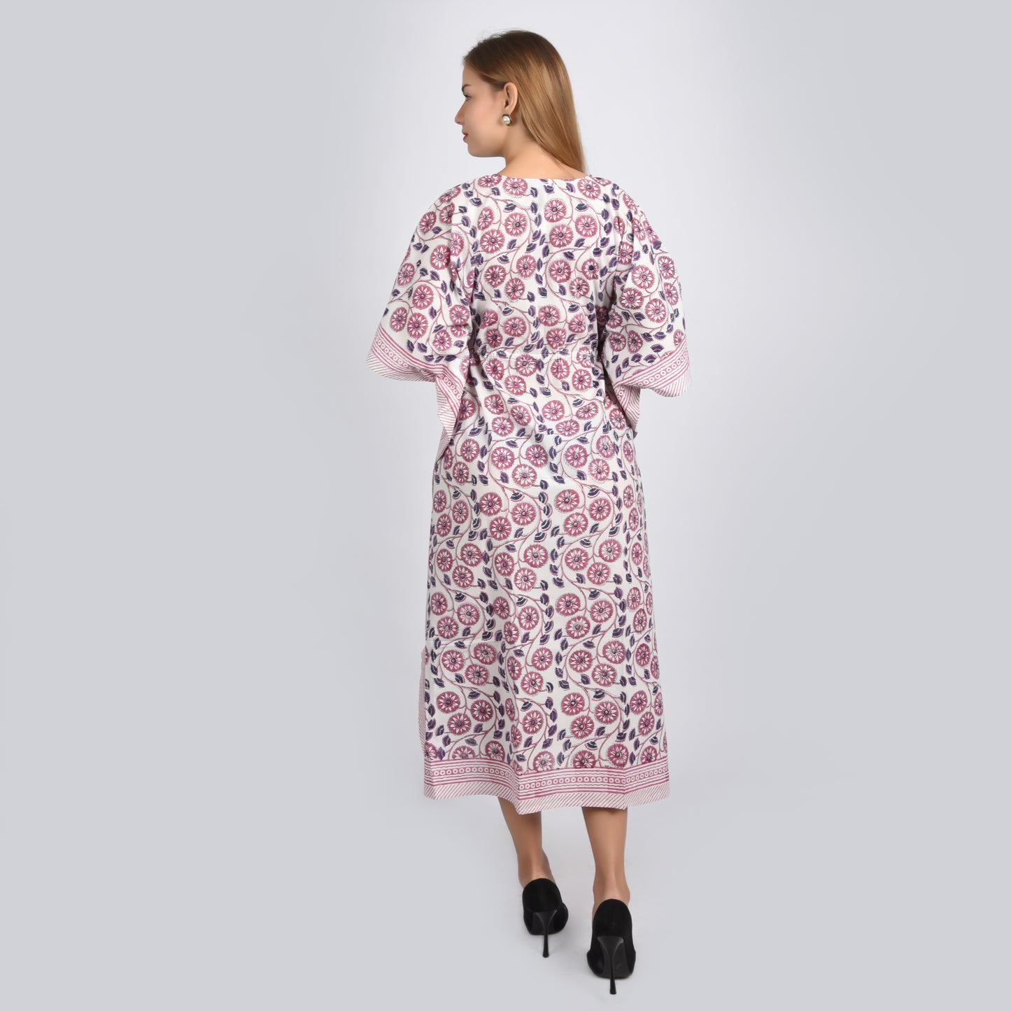 Hand Block Print Cotton Caftans For Women Free Size Vintage traditonal art Maxi gown sleepwear Night gown