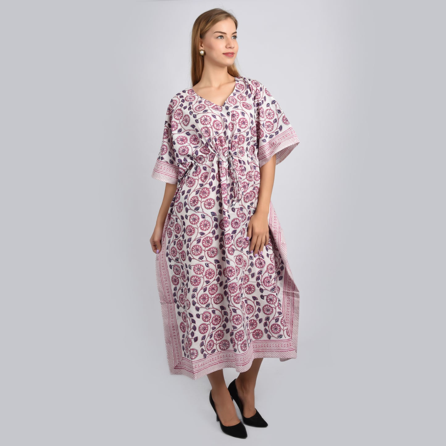 Hand Block Print Cotton Caftans For Women Free Size Vintage traditonal art Maxi gown sleepwear Night gown
