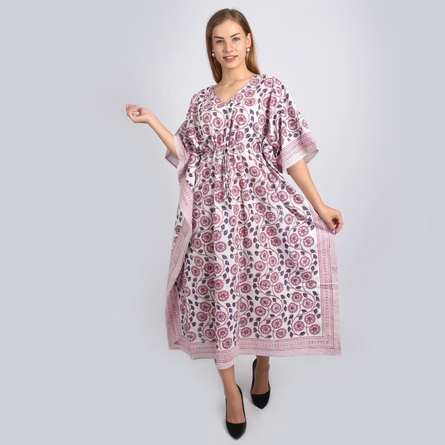 Hand Block Print Cotton Caftans For Women Free Size Vintage traditonal art Maxi gown sleepwear Night gown