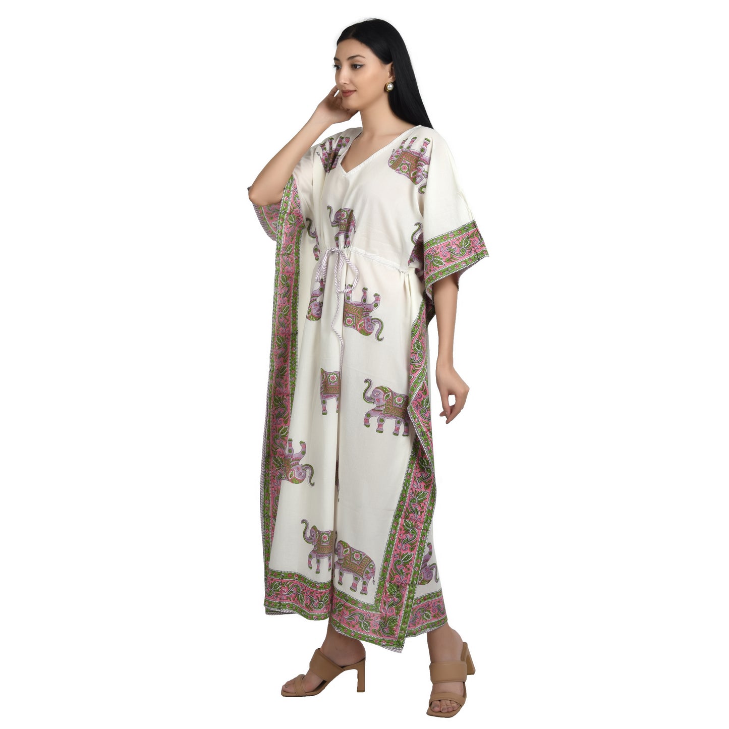Hand Block Print Cotton Caftans For Women Free Size Vintage traditonal art Maxi gown sleepwear Night gown