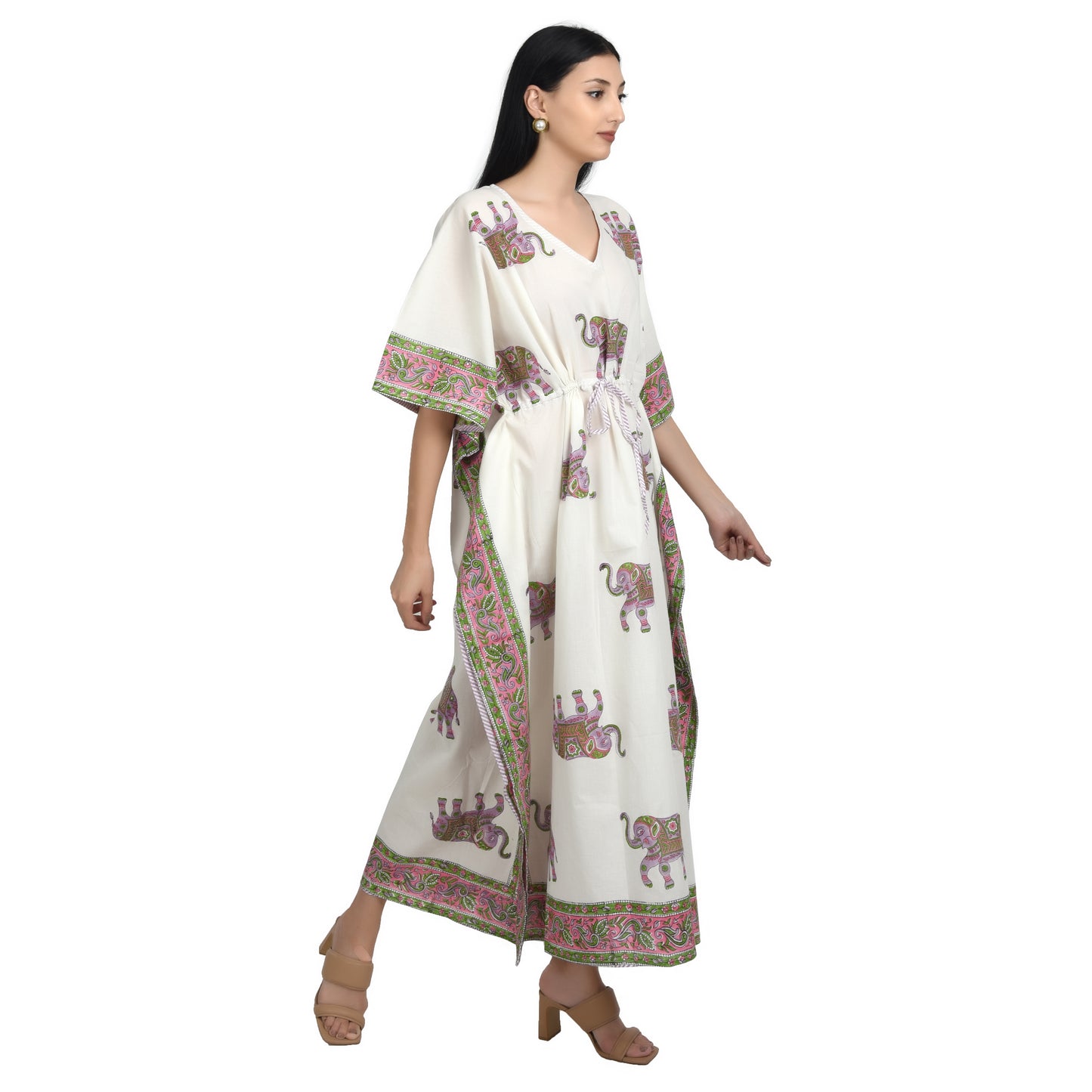 Hand Block Print Cotton Caftans For Women Free Size Vintage traditonal art Maxi gown sleepwear Night gown