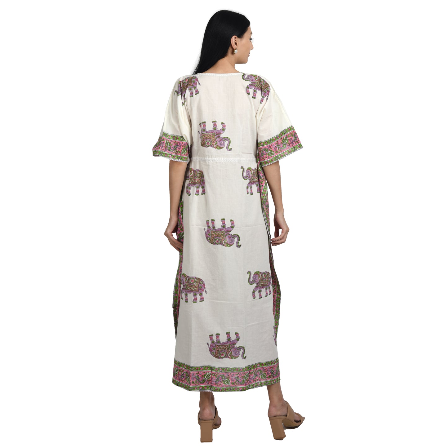 Hand Block Print Cotton Caftans For Women Free Size Vintage traditonal art Maxi gown sleepwear Night gown