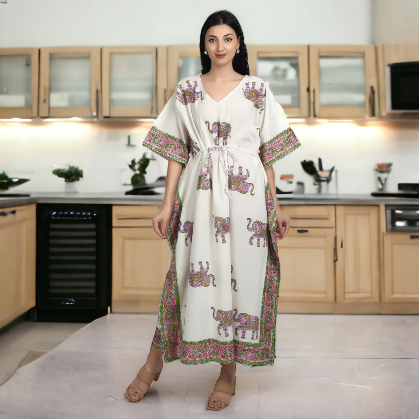 Hand Block Print Cotton Caftans For Women Free Size Vintage traditonal art Maxi gown sleepwear Night gown