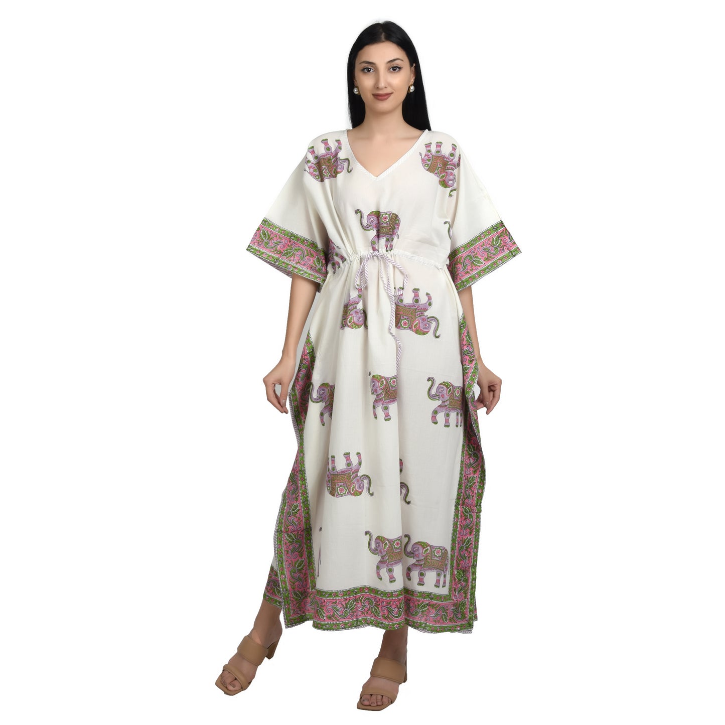 Hand Block Print Cotton Caftans For Women Free Size Vintage traditonal art Maxi gown sleepwear Night gown