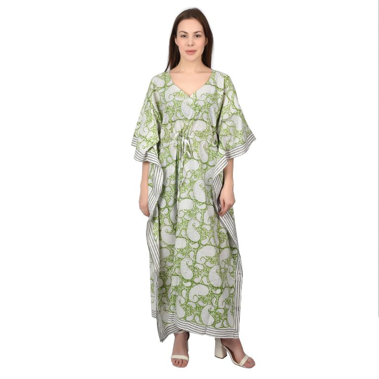 Hand Block Print Cotton Caftans For Women Free Size Vintage traditonal art Maxi gown sleepwear Night gown