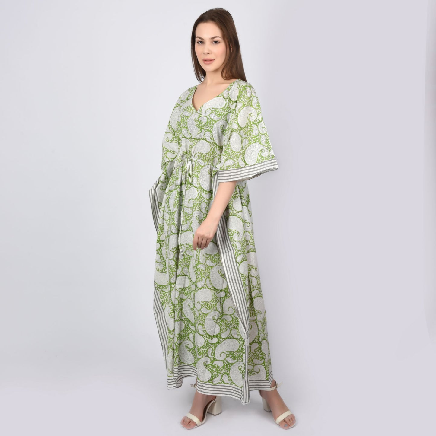 Hand Block Print Cotton Caftans For Women Free Size Vintage traditonal art Maxi gown sleepwear Night gown