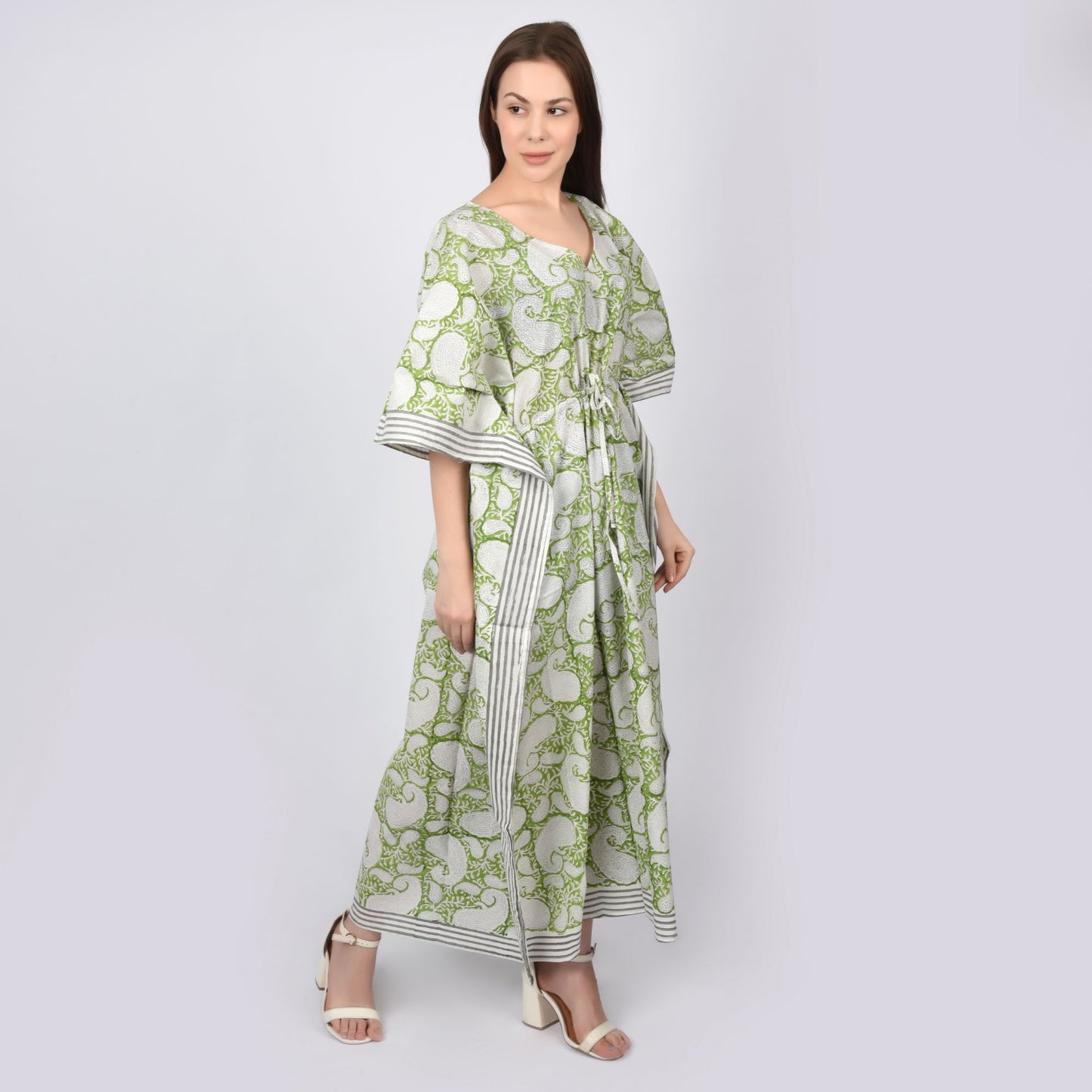 Hand Block Print Cotton Caftans For Women Free Size Vintage traditonal art Maxi gown sleepwear Night gown