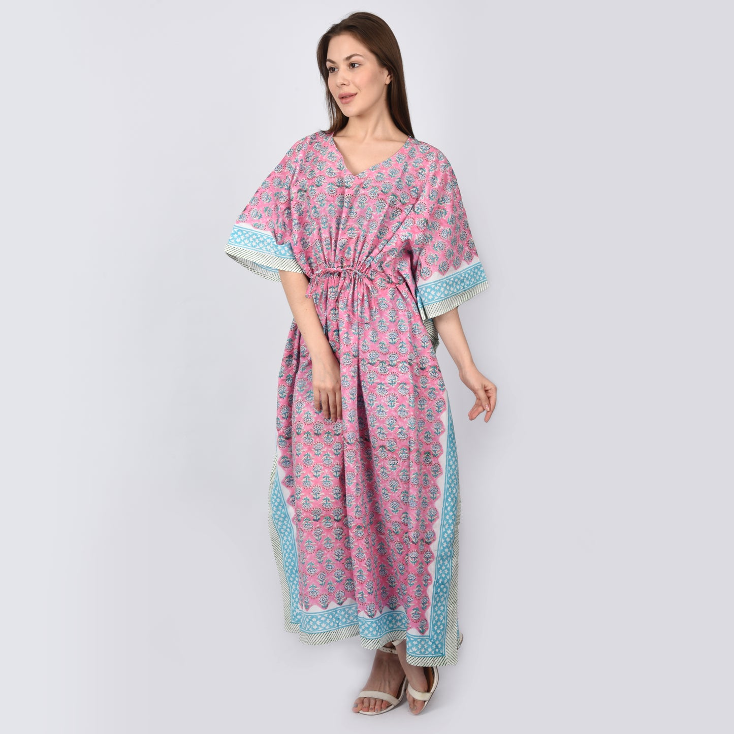 Hand Block Print Cotton Caftans For Women Free Size Maxi Traditional dress sleep wear Maxi Gown
