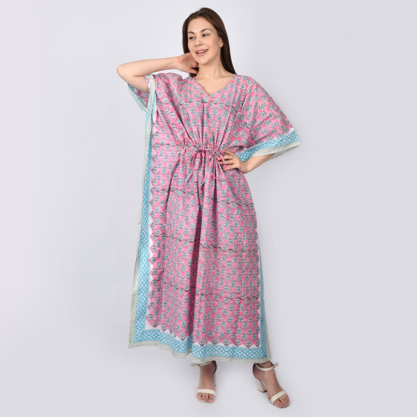 Hand Block Print Cotton Caftans For Women Free Size Maxi Traditional dress sleep wear Maxi Gown